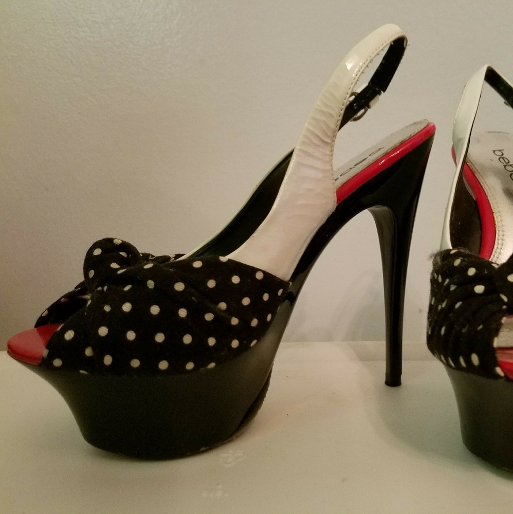 BEBE Platform Peep Toe Heels